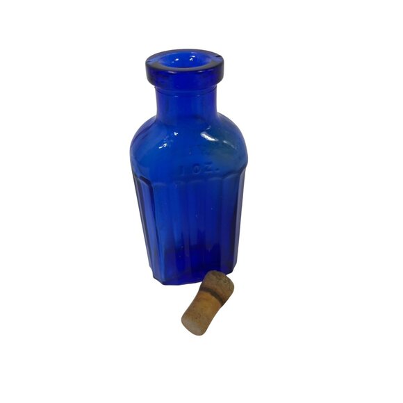 Ribbed Cobalt Poison Bottle Antique Blue American 1 Ounce Poison Bottle with Cor - Picture 8 of 11